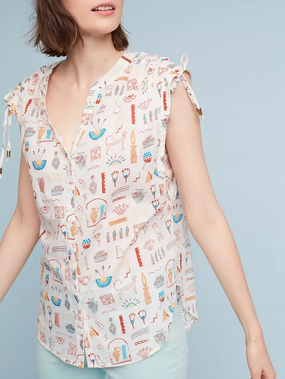 Anthropologie Danielle Kroll Brooklynite Printed Cotton Button Blouse Top S Boho
